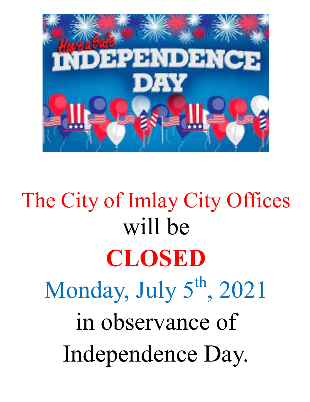 Independence Day CLOSURE Imlay City