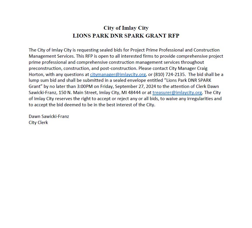 Document Request for Proposals for Lions Park Project