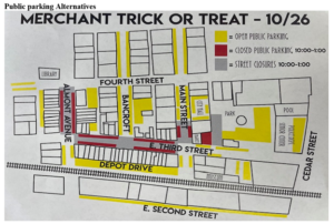 Map showing parking and street closures for event.